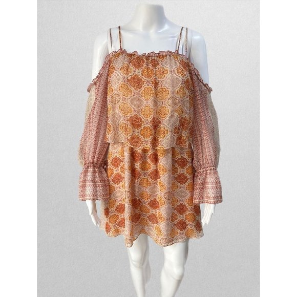 BCBGMAXAZARIA Red/Orange Mandala Cold Shoulder Dress - Picture 1 of 3